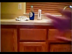 Teen guy is jerking off his cock in the kitchen