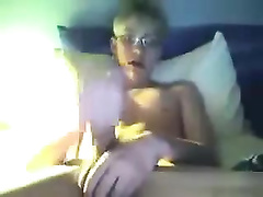 Blonde kid in glasses masturbating to the camera